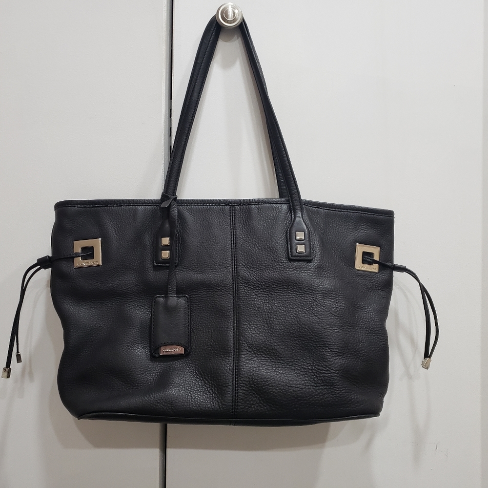 Calvin Klein Black Pebble Grain Leather Tote